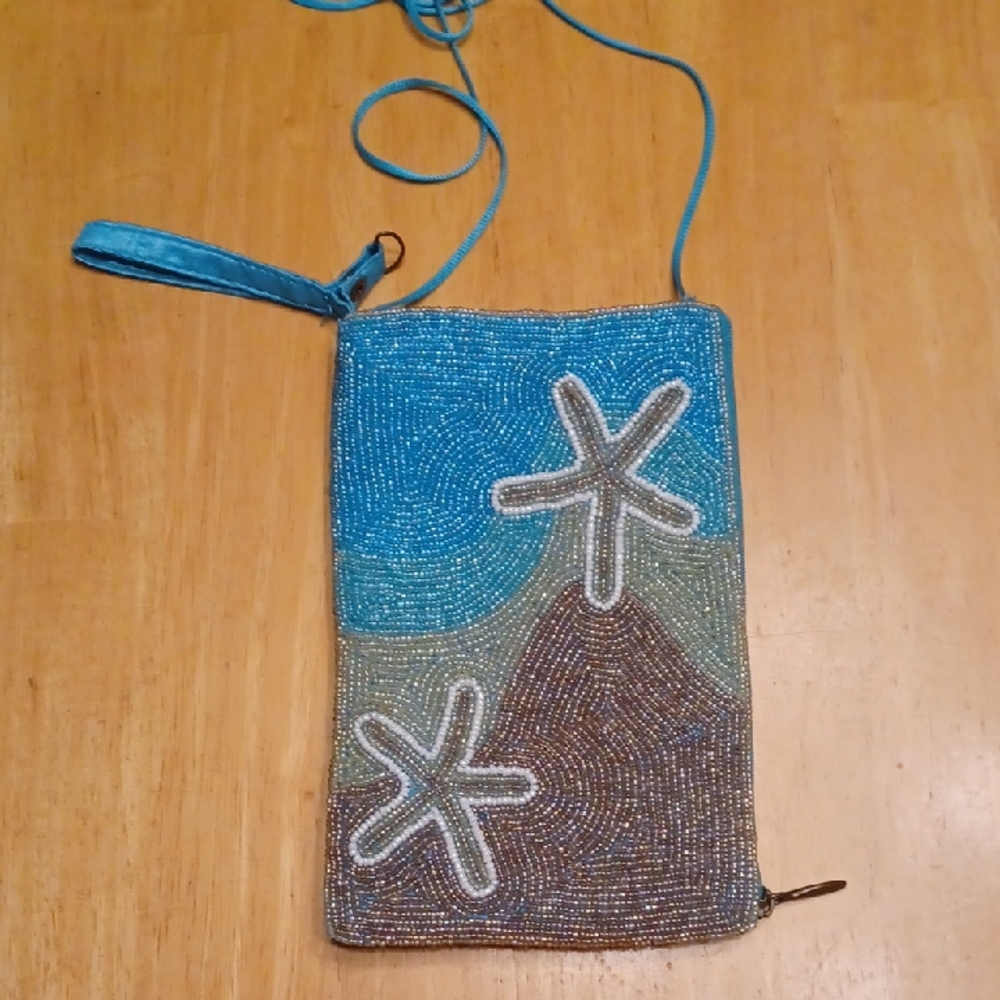 Bamboo Trading Company Beaded Starfish Crossbody Clutch - Turquoise & Brown